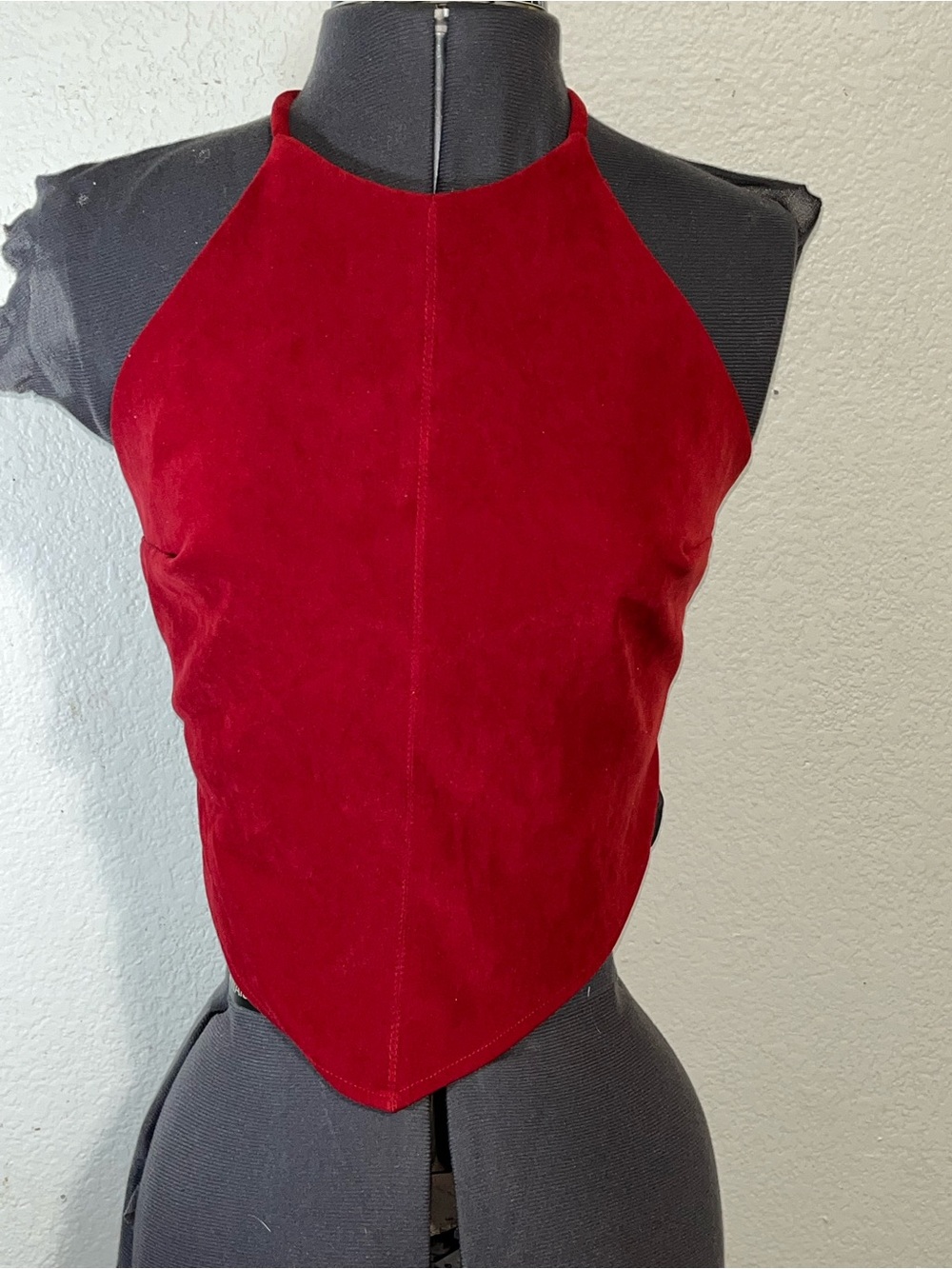 A. Byer Y2K Red Suede Halter Crop Top